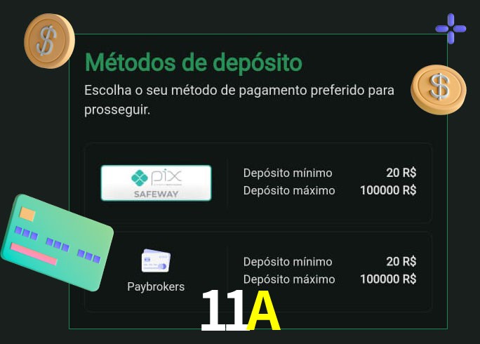O cassino 11A oferece uma grande variedade de métodos de pagamento